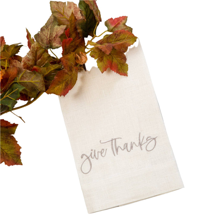 Give Thanks towel by Crown Linen Designs, 2406 Autumn collection, featuring fall-inspired design with warm, festive colors.