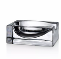 The Nude Glassware Glass Modern Spoon Rest features a clear, rectangular lead-free crystal design with smooth, curved edges and a shiny finish, shown on a white background.