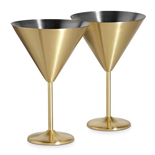 Gold Martini Cocktail Glasses, Brushed Gold Stainless Steel, Set of 2 with Gift Box - EK CHIC HOME