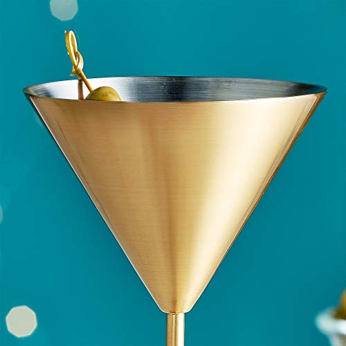 Gold Martini Cocktail Glasses, Brushed Gold Stainless Steel, Set of 2 with Gift Box - EK CHIC HOME