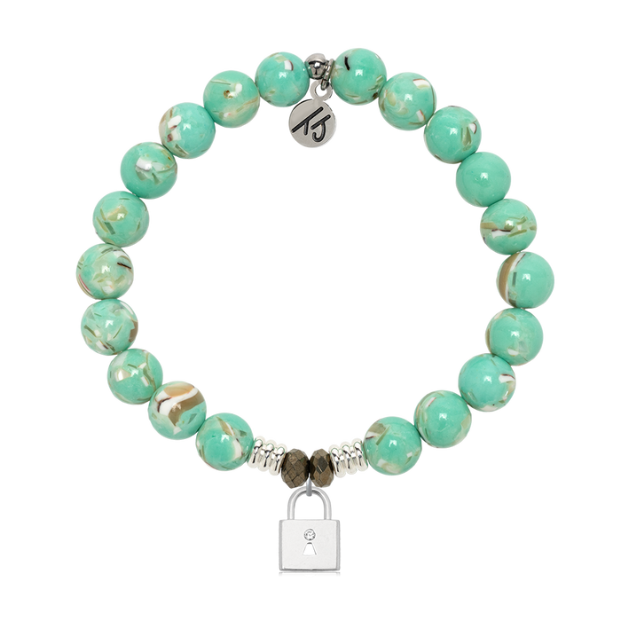Green Shell Gemstone Bracelet with Unbreakable Friendship Sterling Silver Charm