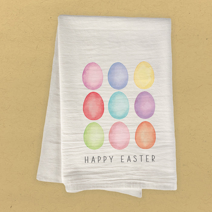 Happy Easter Watercolor Eggs - Easter Cotton Tea Towel