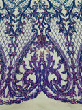 Heart Shape Sequins Fabric - Lavender - 4 Way Stretch Sequins Damask Fabric By Yard