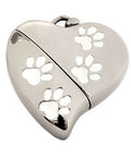 Heart Shaped w. Paw Design, USB Pet Brass Funeral Cremation Urn Pendant Necklace