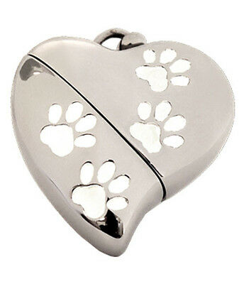 Heart Shaped w. Paw Design, USB Pet Brass Funeral Cremation Urn Pendant Necklace