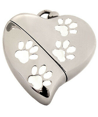 Heart Shaped w. Paw Design, USB Pet Brass Funeral Cremation Urn Pendant Necklace