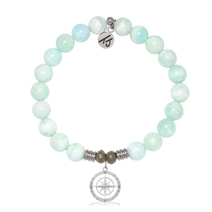 Hemimorphite Gemstone Bracelet with Compass Rose Sterling Silver Charm
