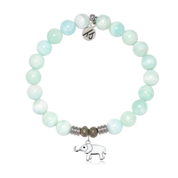 Hemimorphite Gemstone Bracelet with Lucky Elephant Sterling Silver Charm