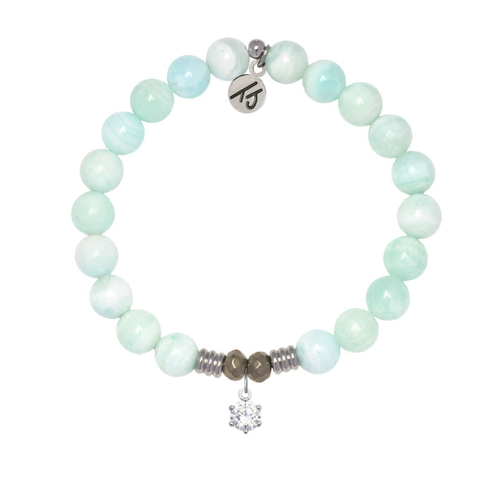 Hemimorphite Gemstone Bracelet with Shine Like a Diamond Sterling Silver Charm