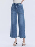 High Rise Elastic Waistband Ankle Baggy Wide Jeans