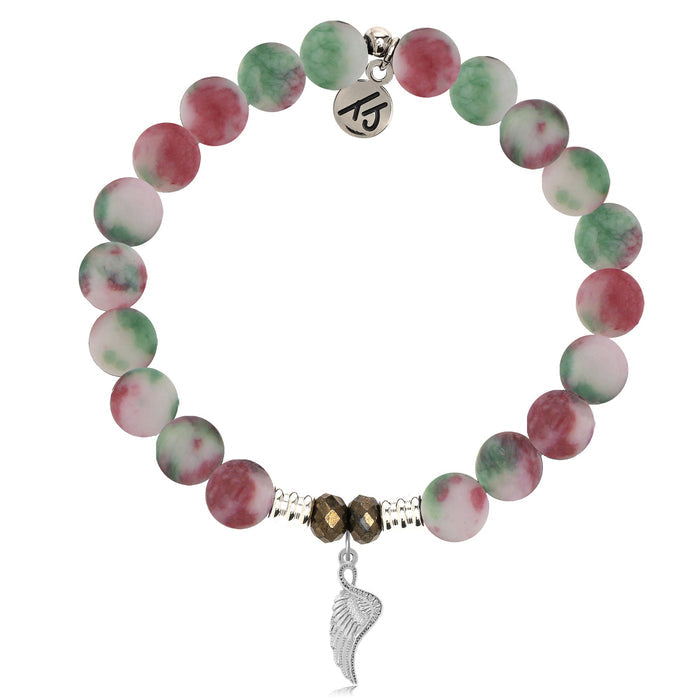 Holiday Jade Gemstone Bracelet with Angel Blessings Sterling Silver Charm