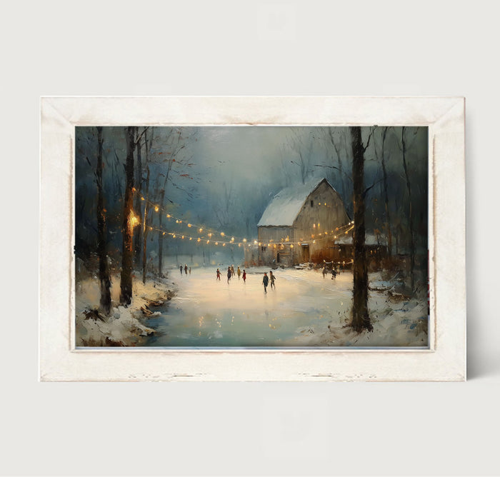 Ice Skating at the Old Barn - Framed Art
