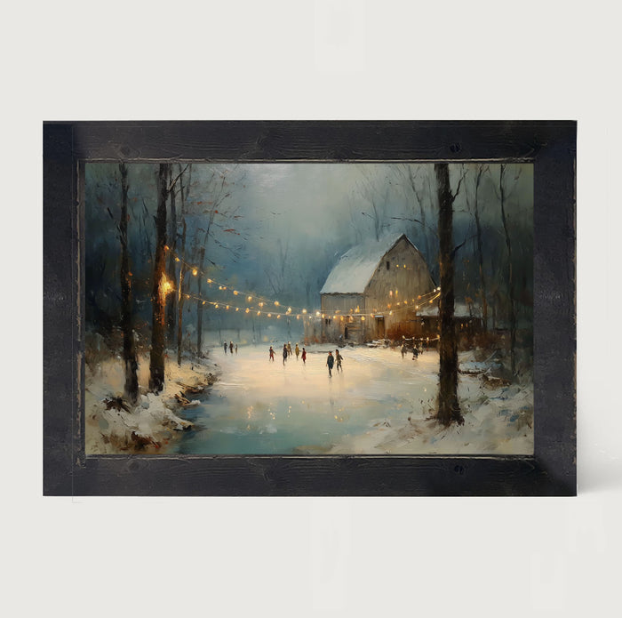 Ice Skating at the Old Barn - Framed Art