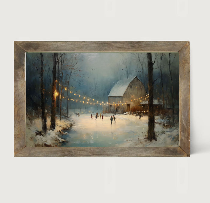 Ice Skating at the Old Barn - Framed Art