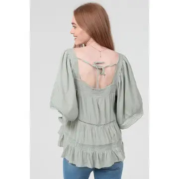 Lace Trim Square Neck Blouse