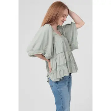 Lace Trim Square Neck Blouse