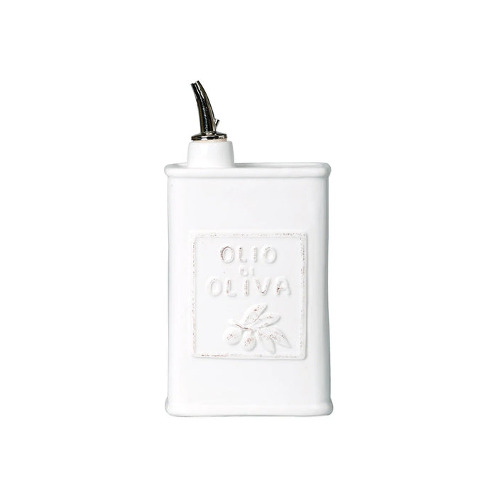 Vietri Lastra White Olive Oil Can from 2206 Serveware, white ceramic container with a spout for olive oil storage.