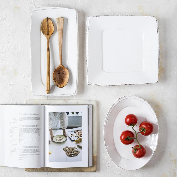 Vietri Lastra White Small Oval Platter for serving appetizers or salads on elegant ceramic serveware.