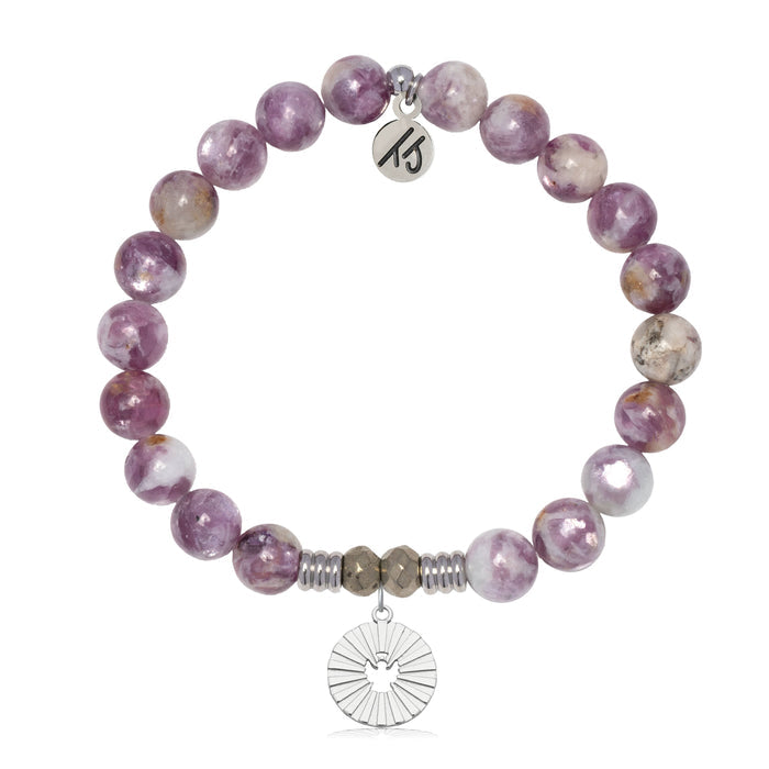 Lepidolite Quartz Gemstone Bracelet with Prayers of Angels Sterling Silver Charm