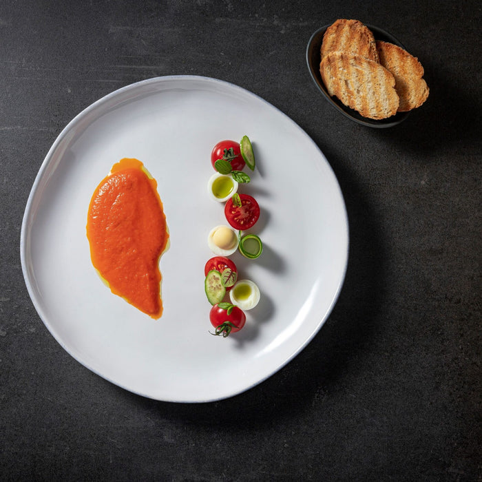 White Livia dinner plate by Costa Nova, 11-inch porcelain dinnerware with a sleek, minimalist design.