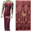 Long Wavy Line Design Sequins - Burgundy - 4 Way Stretch Sequin Design on Mesh Fabric By Yard