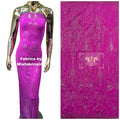 Long Wavy Line Design Sequins - Magenta Iridescent - 4 Way Stretch Sequin Design on Mesh Fabric By Yard
