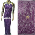 Long Wavy Line Design Sequins - Plum - 4 Way Stretch Sequin Design on Mesh Fabric By Yard