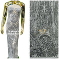 Long Wavy Line Design Sequins - Silver - 4 Way Stretch Sequin Design on Mesh Fabric By Yard