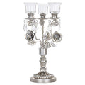 Madeleine Antique Silver Metal Candelabra Centerpiece 3 Votive Candle Taper - EK CHIC HOME