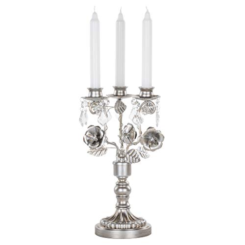 Madeleine Antique Silver Metal Candelabra Centerpiece 3 Votive Candle Taper - EK CHIC HOME