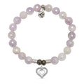 Mauve Jade Gemstone Bracelet with Family Heart Cutout Sterling Silver Charm