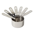 Set of 7 RSVP International measuring cups and spoons in various sizes for precise kitchen measurement and baking.