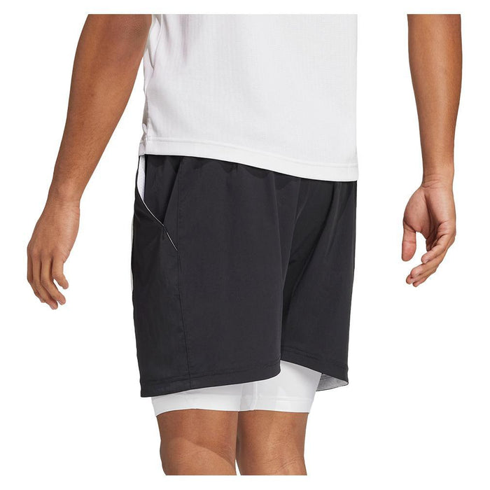 Mens 9 Inch Short and Tight Tennis Set White and Black