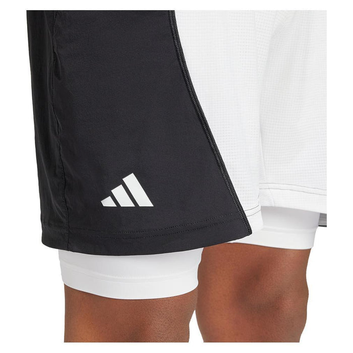 Mens 9 Inch Short and Tight Tennis Set White and Black