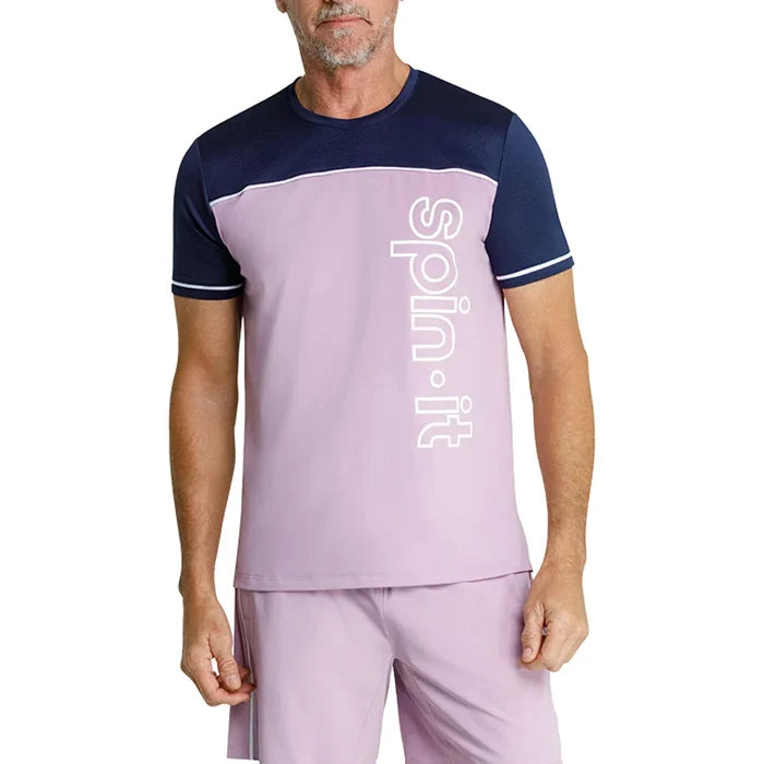Men's Lionel Short Sleeve Pickleball Tee Lavender Mist and Chalk