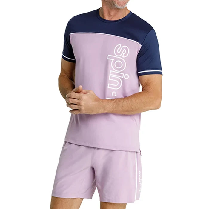Men's Lionel Short Sleeve Pickleball Tee Lavender Mist and Chalk