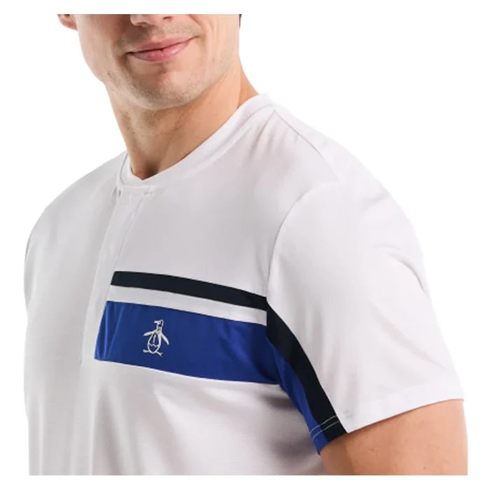 Men's Performance Chest Blocked 3 Snap Henley Tennis Polo Bright White