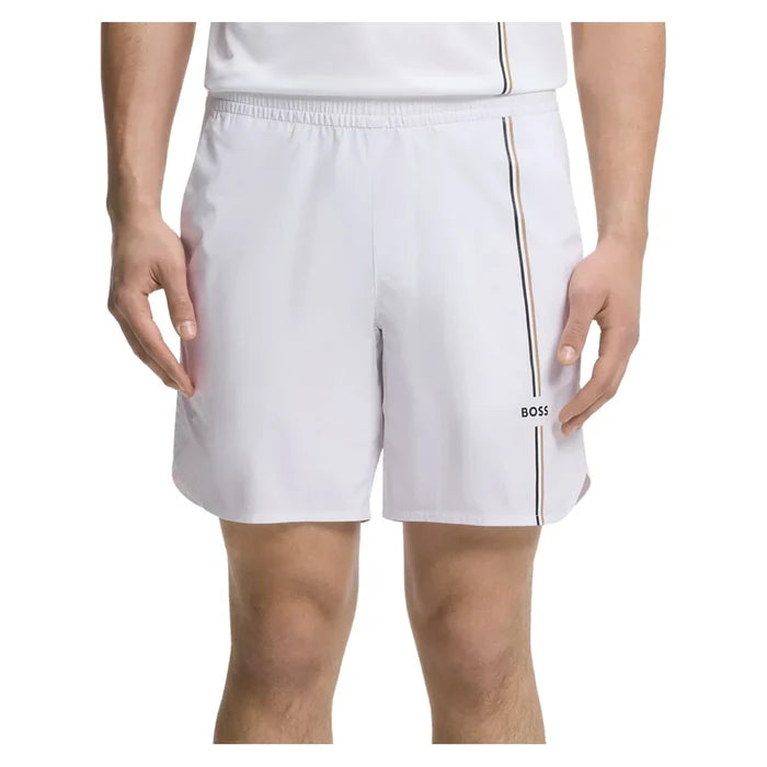 Men's TOC Game 8 Inch Tennis Shorts White,Apparel,Hugo Boss,White,S,Tennis Express,50561530-100F26