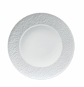 A Raynaud Mineral Dinnerware Glazed White plate features a textured rim and elegant French design, shown on a white background.