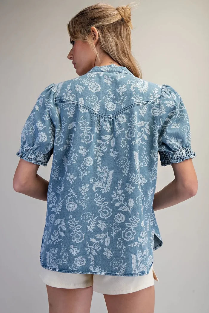 Mineral Washed Floral Printed Blouse
