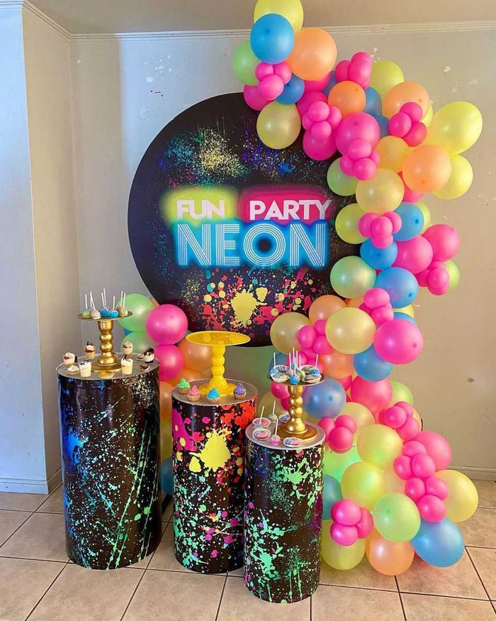 Mocsicka Color Graffiti Fun Party Neon Round Cover Backdrop-Mocsicka Party