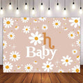 Mocsicka Retro Boho Daisy Floral Groovy Baby Shower Backdrop