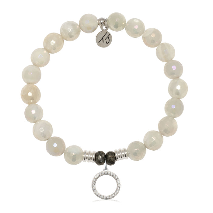 Moonstone Gemstone Bracelet with Good Karma Sterling Silver Charm