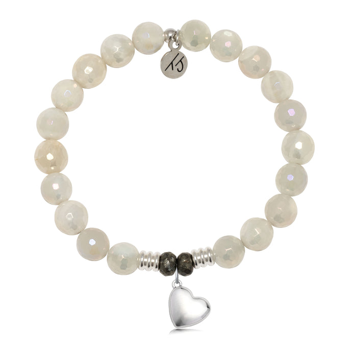 Moonstone Gemstone Bracelet with Love the Life You Live Sterling Silver Charm