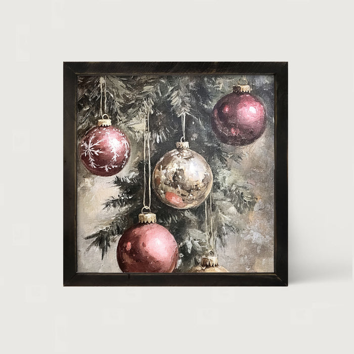 Ornaments on a Pine Branch - Framed art