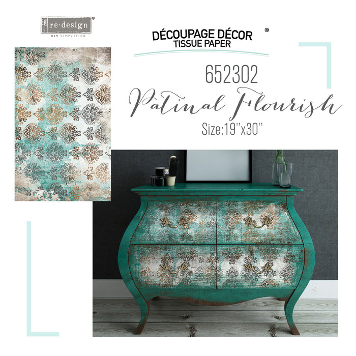 Patina Flourish Re-design with Prima Mulberry Tissue Decoupage Paper - Piglet's Closet