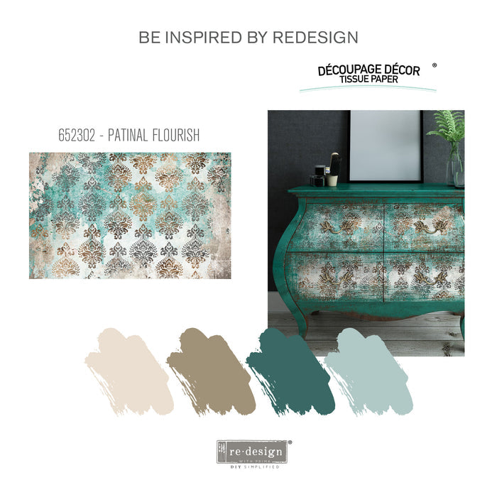 Patina Flourish Re-design with Prima Mulberry Tissue Decoupage Paper - Piglet's Closet