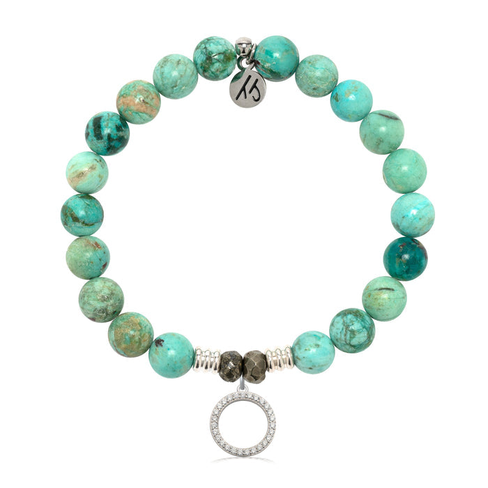 Peruvian Turquoise Gemstone Bracelet with Good Karma Sterling Silver Charm
