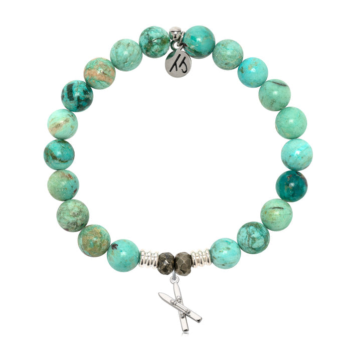 Peruvian Turquoise Gemstone Bracelet with Skis Sterling Silver Charm