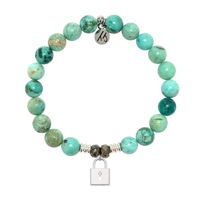 Peruvian Turquoise Gemstone Bracelet with Unbreakable Friendship Sterling Silver Charm